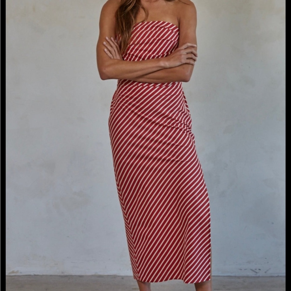 By Together Red and White Strapless Top and Maxi Skirt